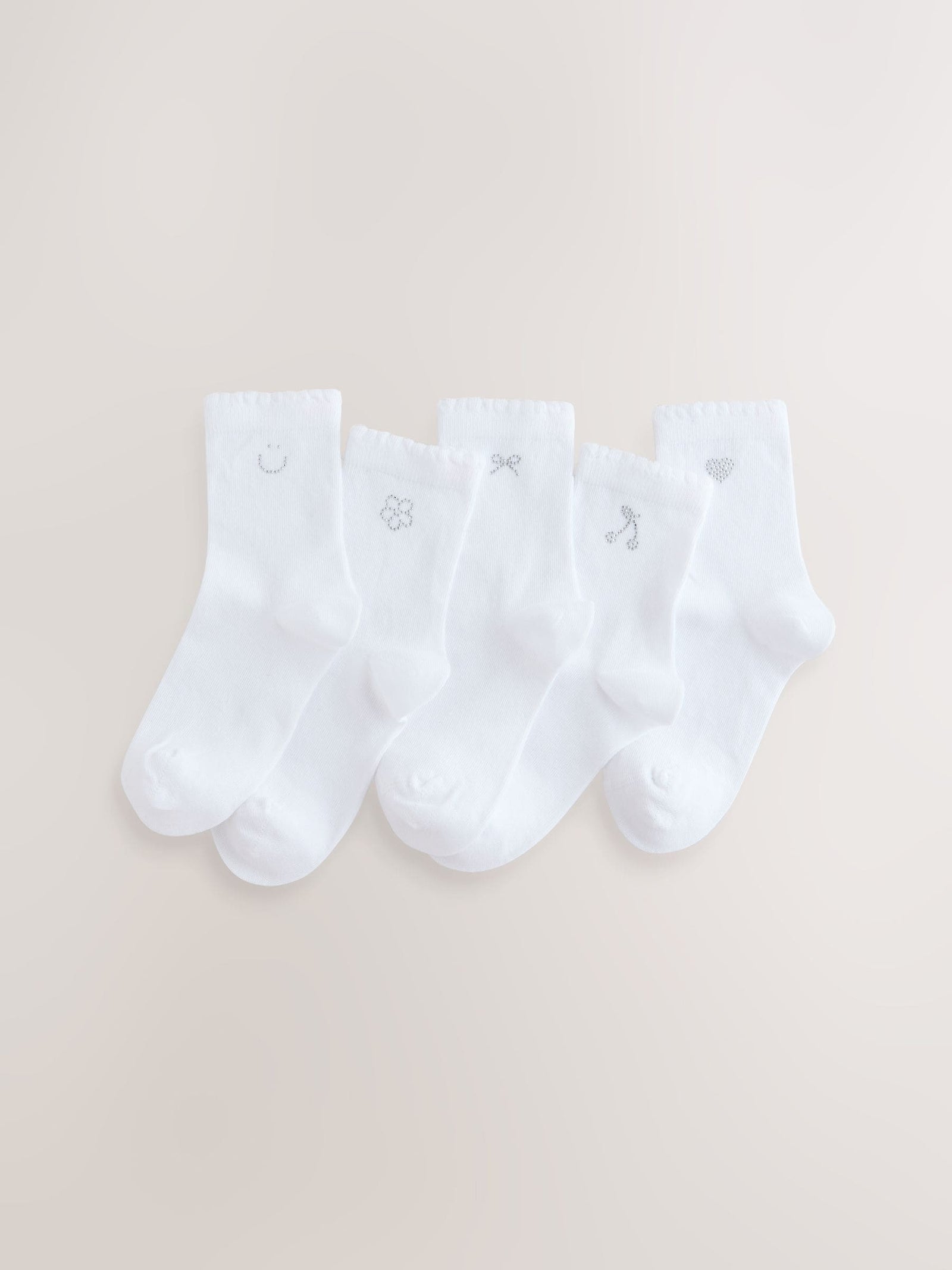 White Cotton Rich Diamante Ankle Socks 5 Pack