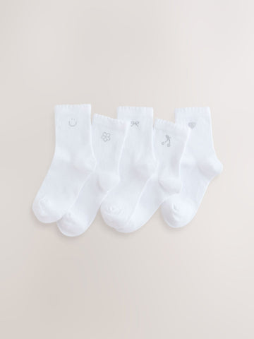 White Cotton Rich Diamante Ankle Socks 5 Pack