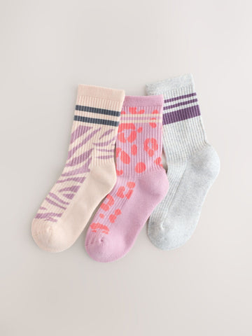 Animal Print Cotton Rich Cushioned Sole Ribbed Ankle Socks 3 Pack