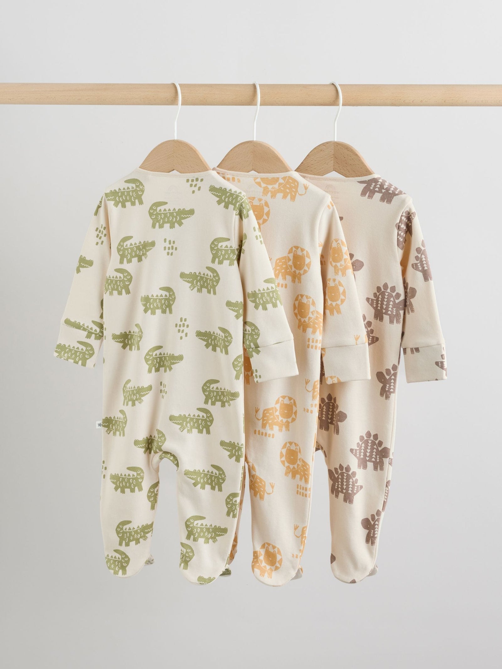 Multi Safari Two Way Zip Baby Sleepsuits 3 Pack (0mths-2yrs)