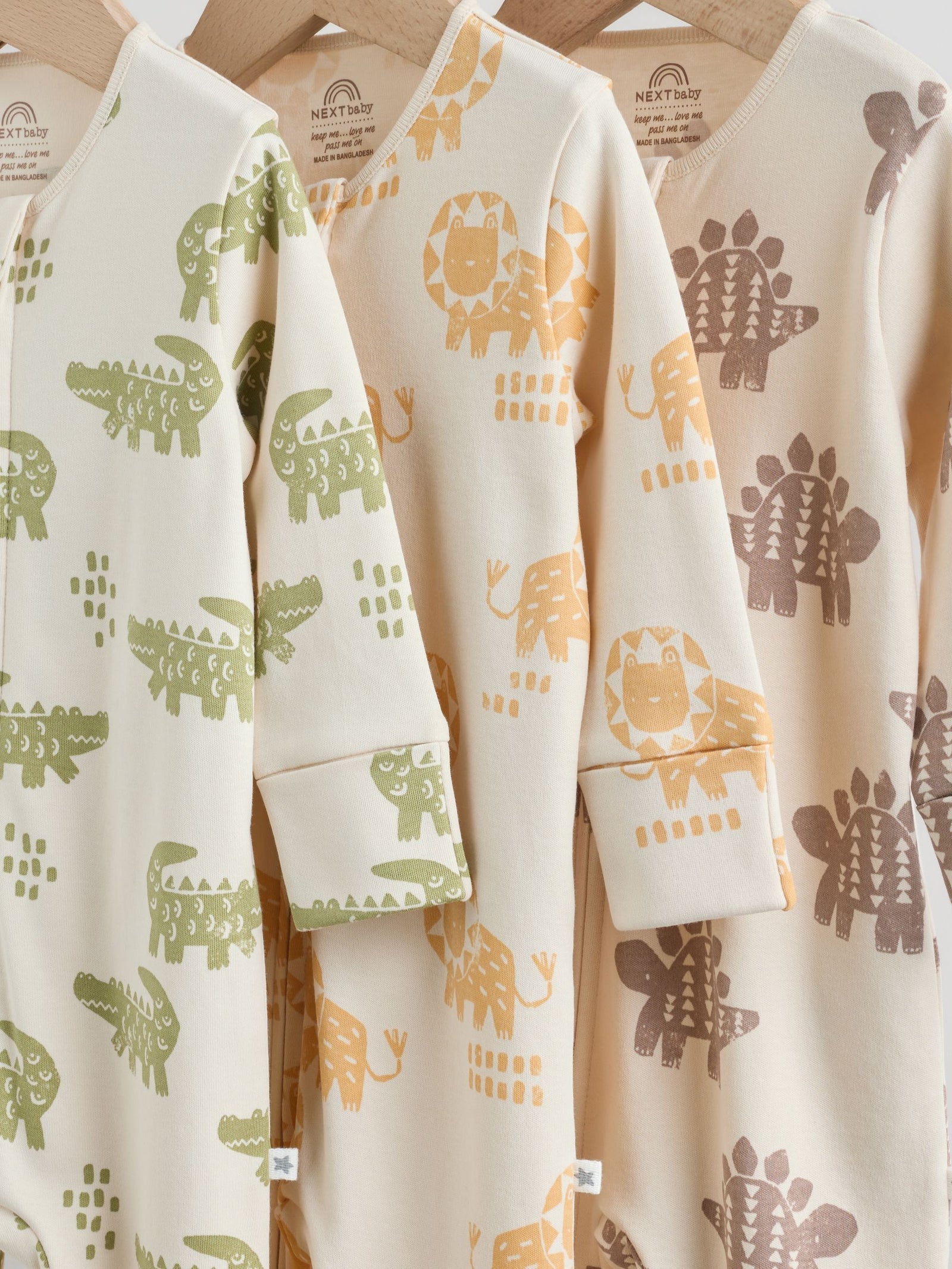 Multi Safari Two Way Zip Baby Sleepsuits 3 Pack (0mths-2yrs)