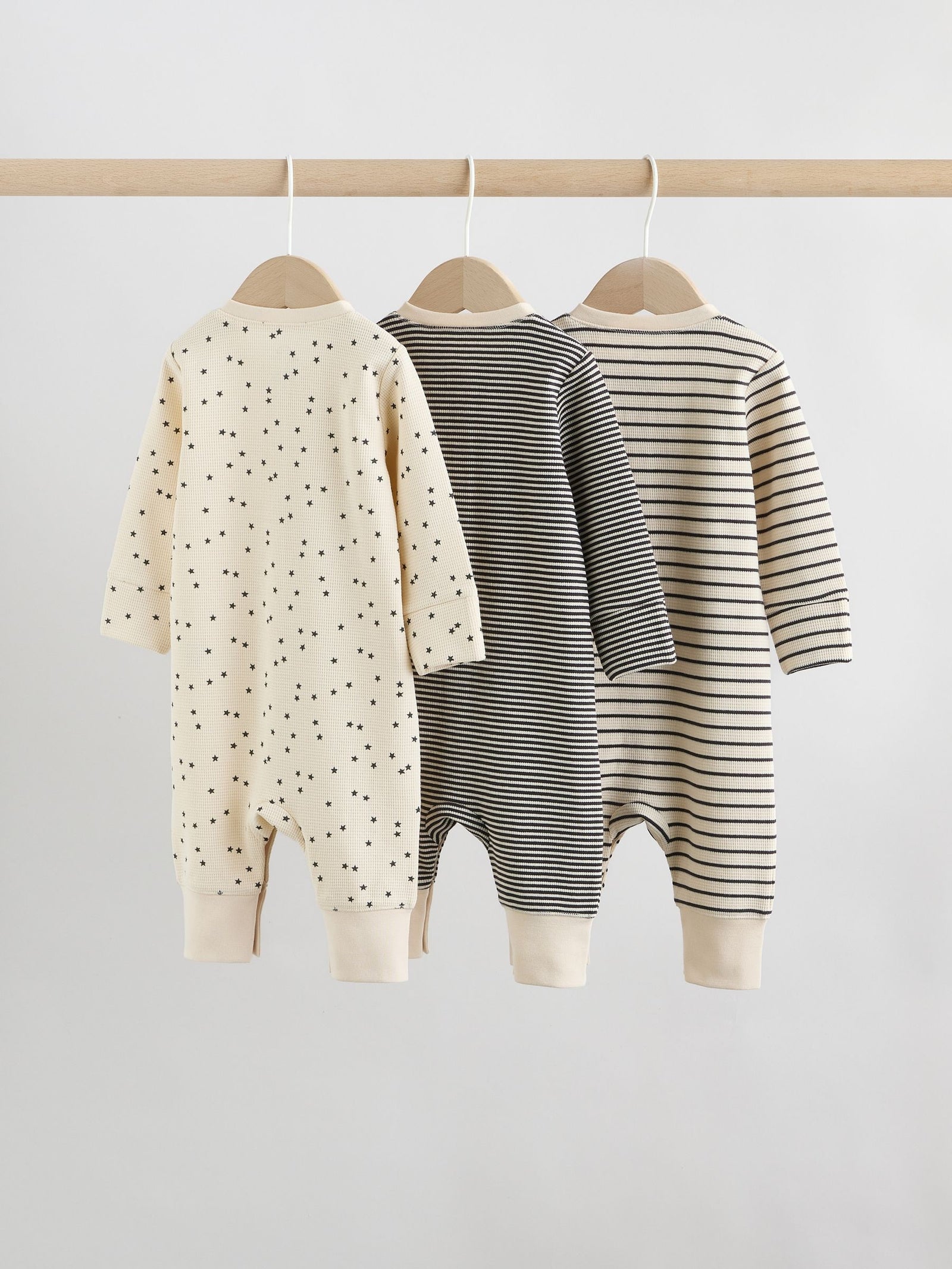 Monochrome Waffle Baby Sleepsuits 3 Pack (0mths-3yrs)