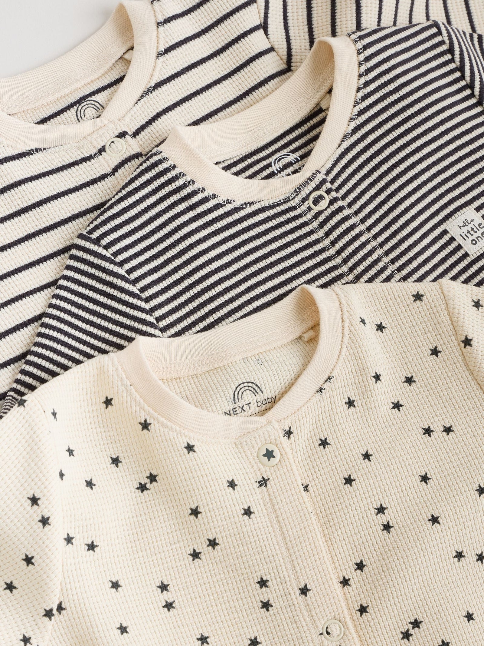 Monochrome Waffle Baby Sleepsuits 3 Pack (0mths-3yrs)