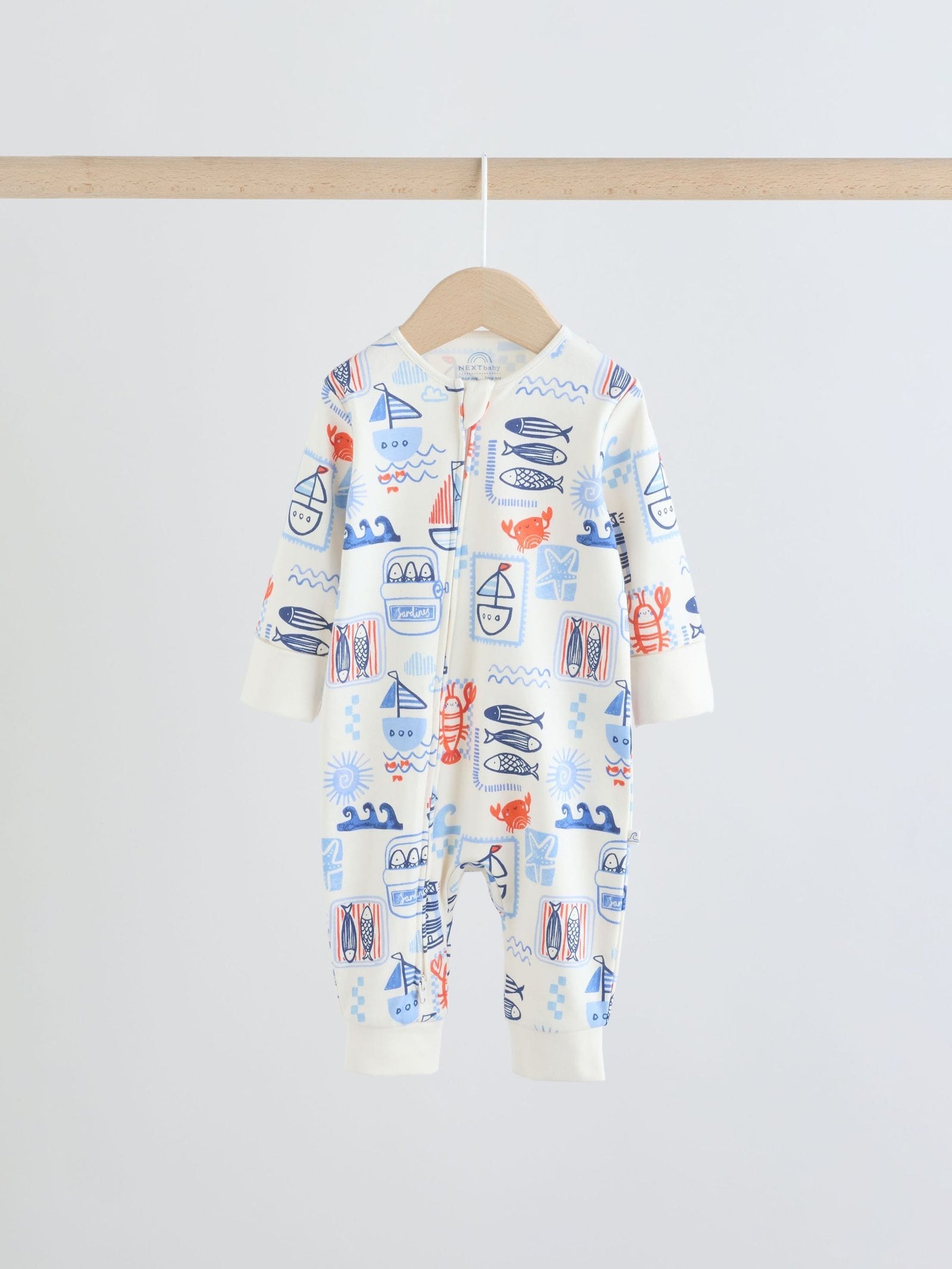 Blue Nautical Two Way Zip Baby Sleepsuits 3 Pack (0mths-3yrs)
