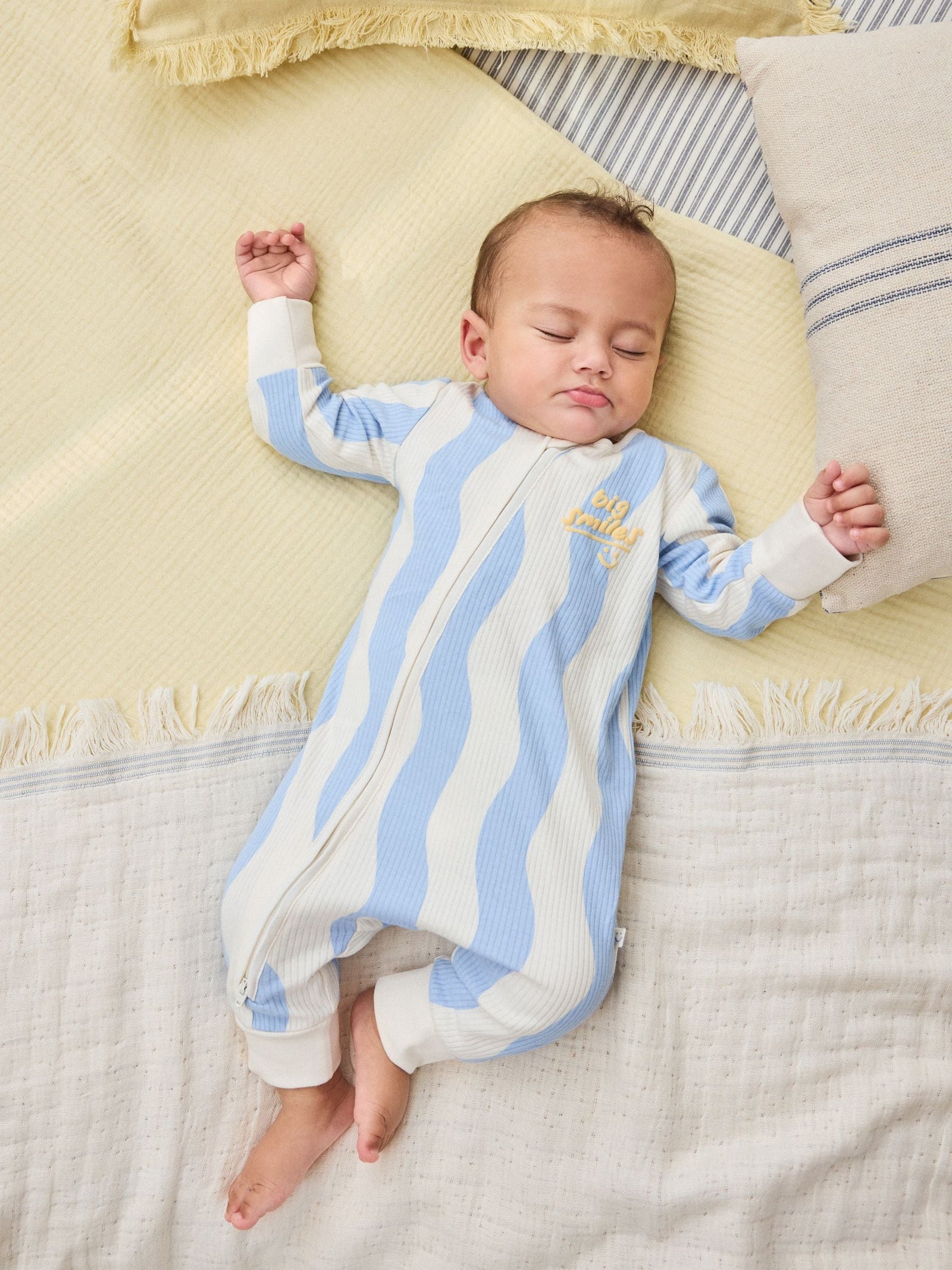 Yellow/Blue Sunshine Two Way Zip Baby Sleepsuits 3 Pack (0mths-3yrs)