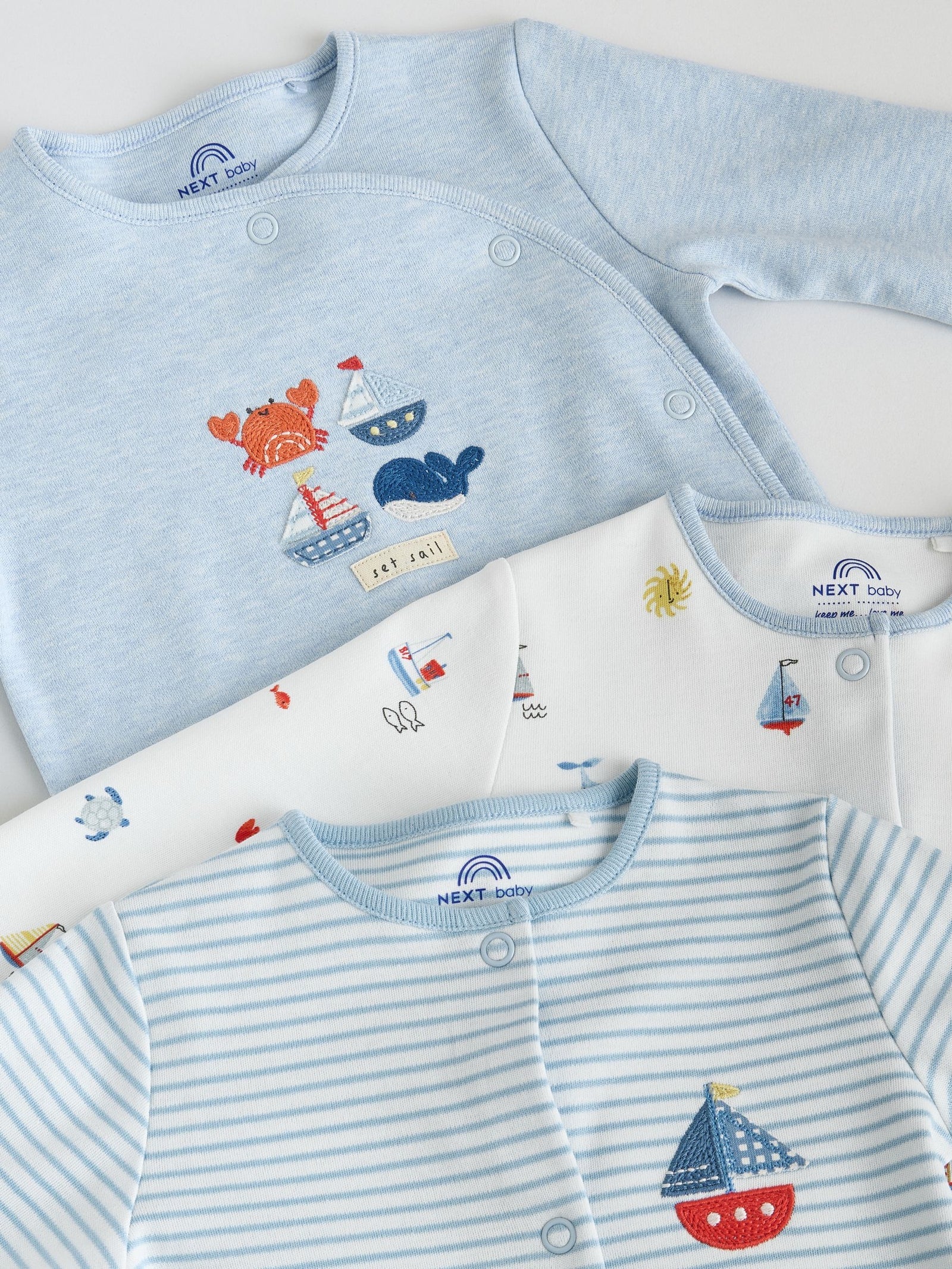 Blue Nautical Baby Sleepsuits 3 Pack (0-2yrs)