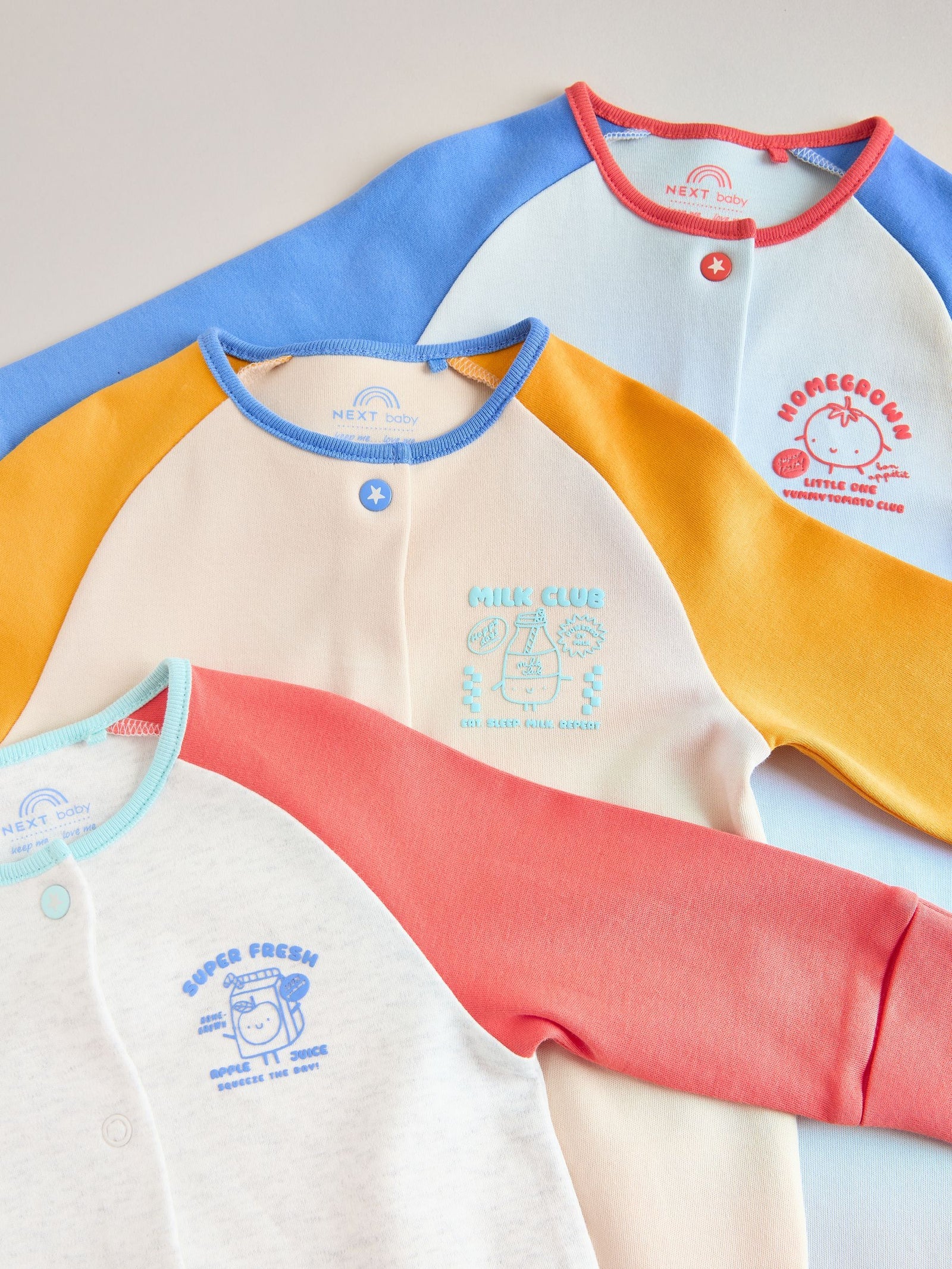 Multi Raglan Baby Sleepsuits 3 Pack (0mths-3yrs)