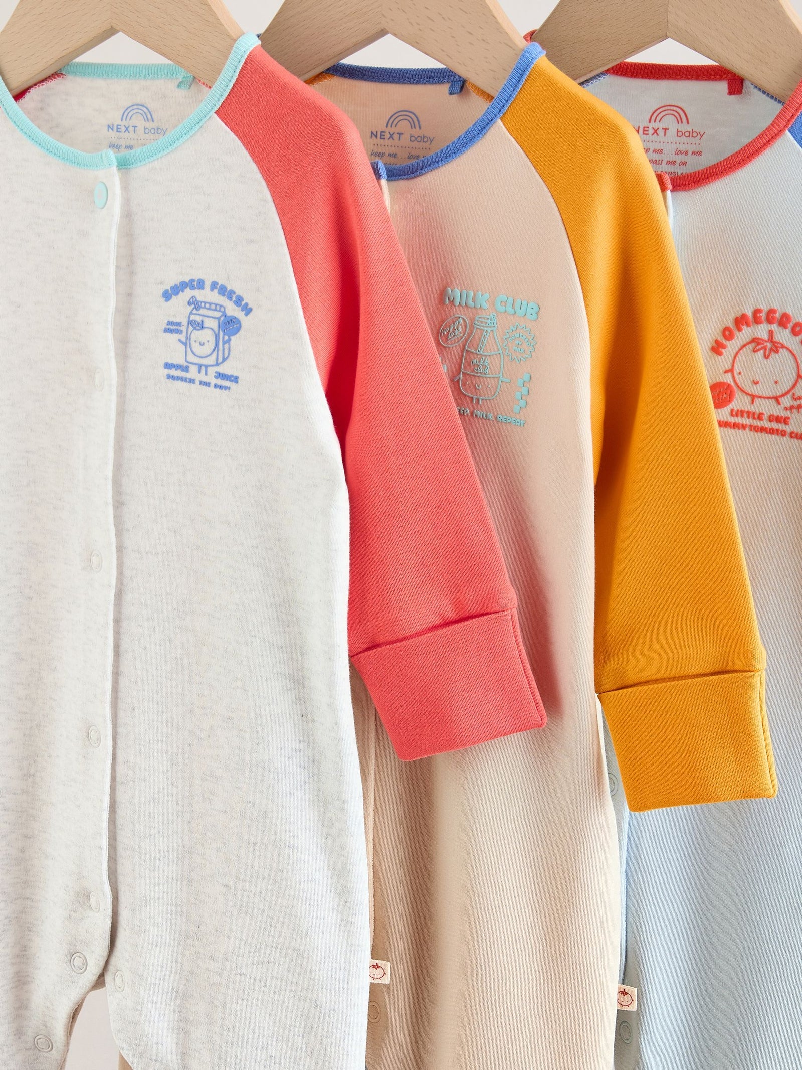 Multi Raglan Baby Sleepsuits 3 Pack (0mths-3yrs)
