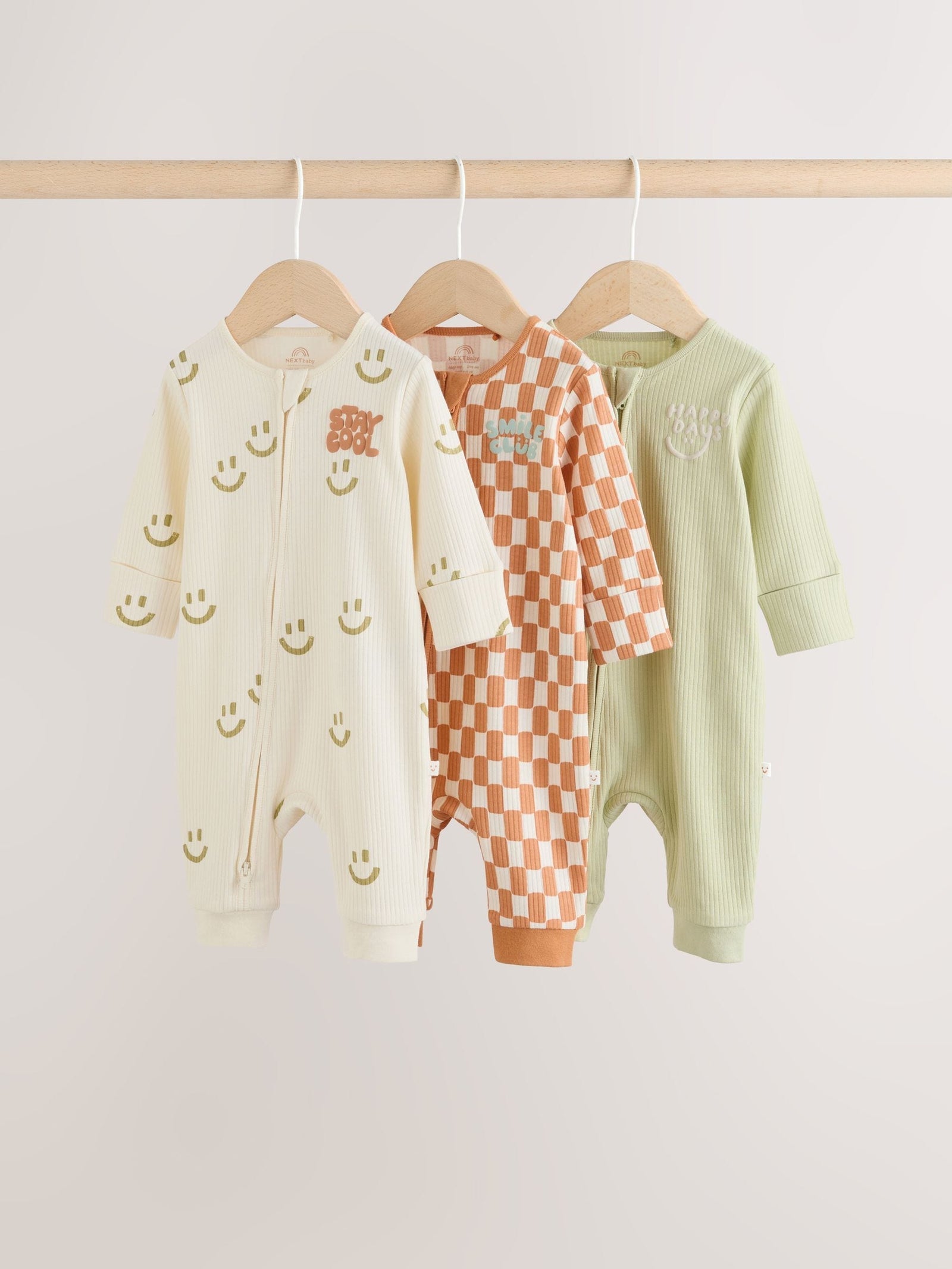 Multi Two Way Zip Baby Sleepsuits 3 Pack (0mths-3yrs)