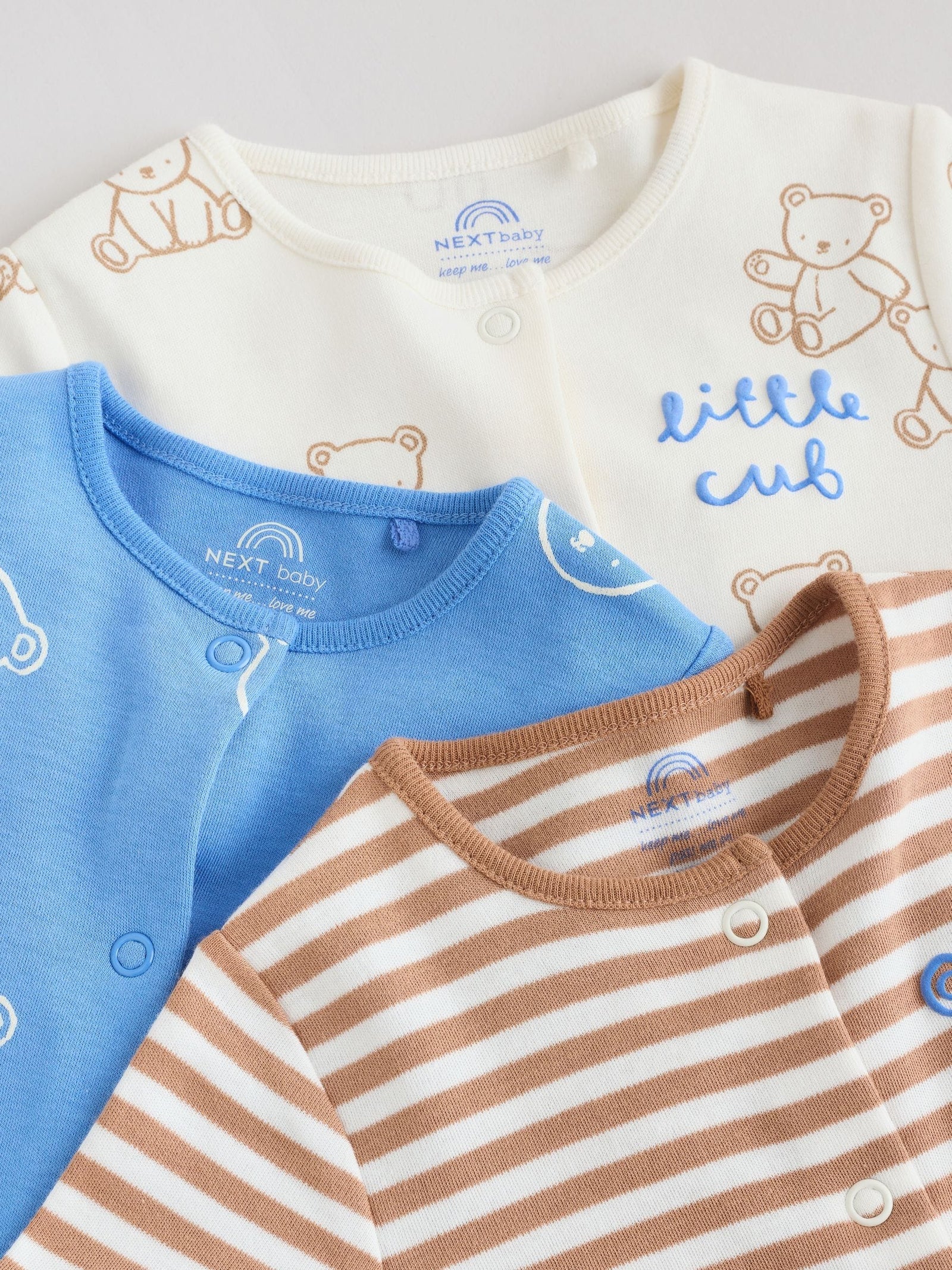 Blue/Ecru Bear Baby Sleepsuits 3 Pack (0-2yrs)