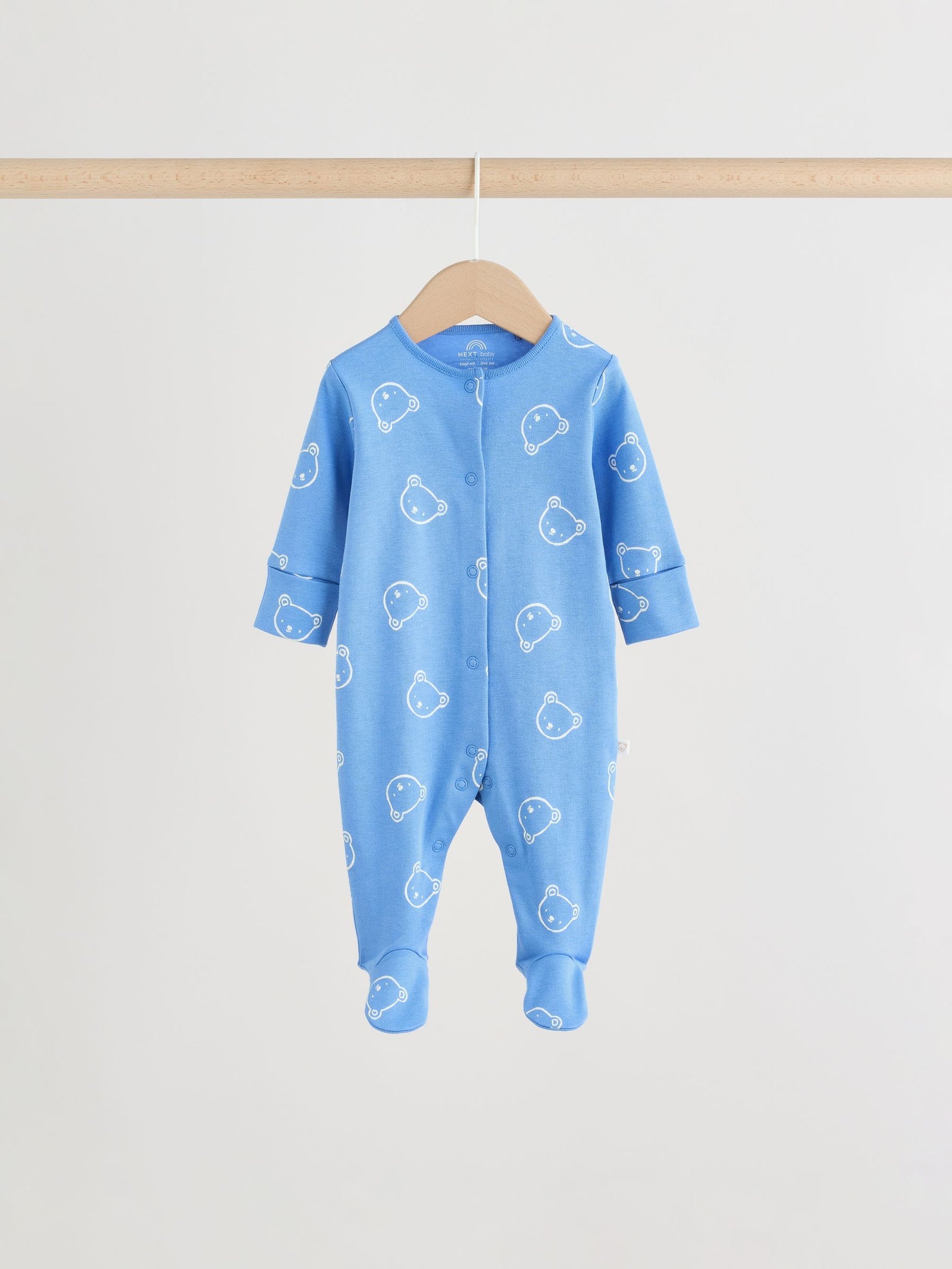 Blue/Ecru Bear Baby Sleepsuits 3 Pack (0-2yrs)