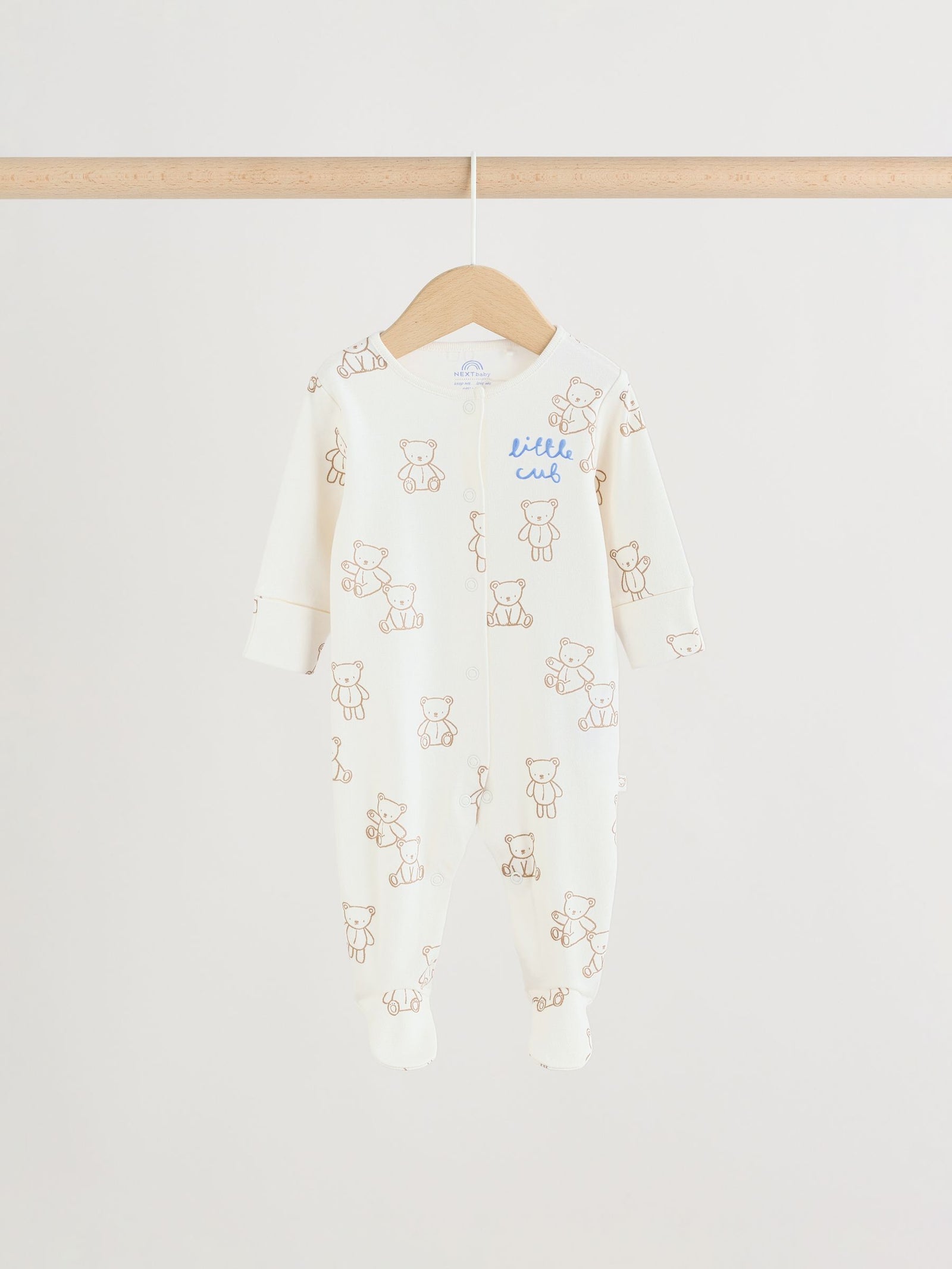 Blue/Ecru Bear Baby Sleepsuits 3 Pack (0-2yrs)