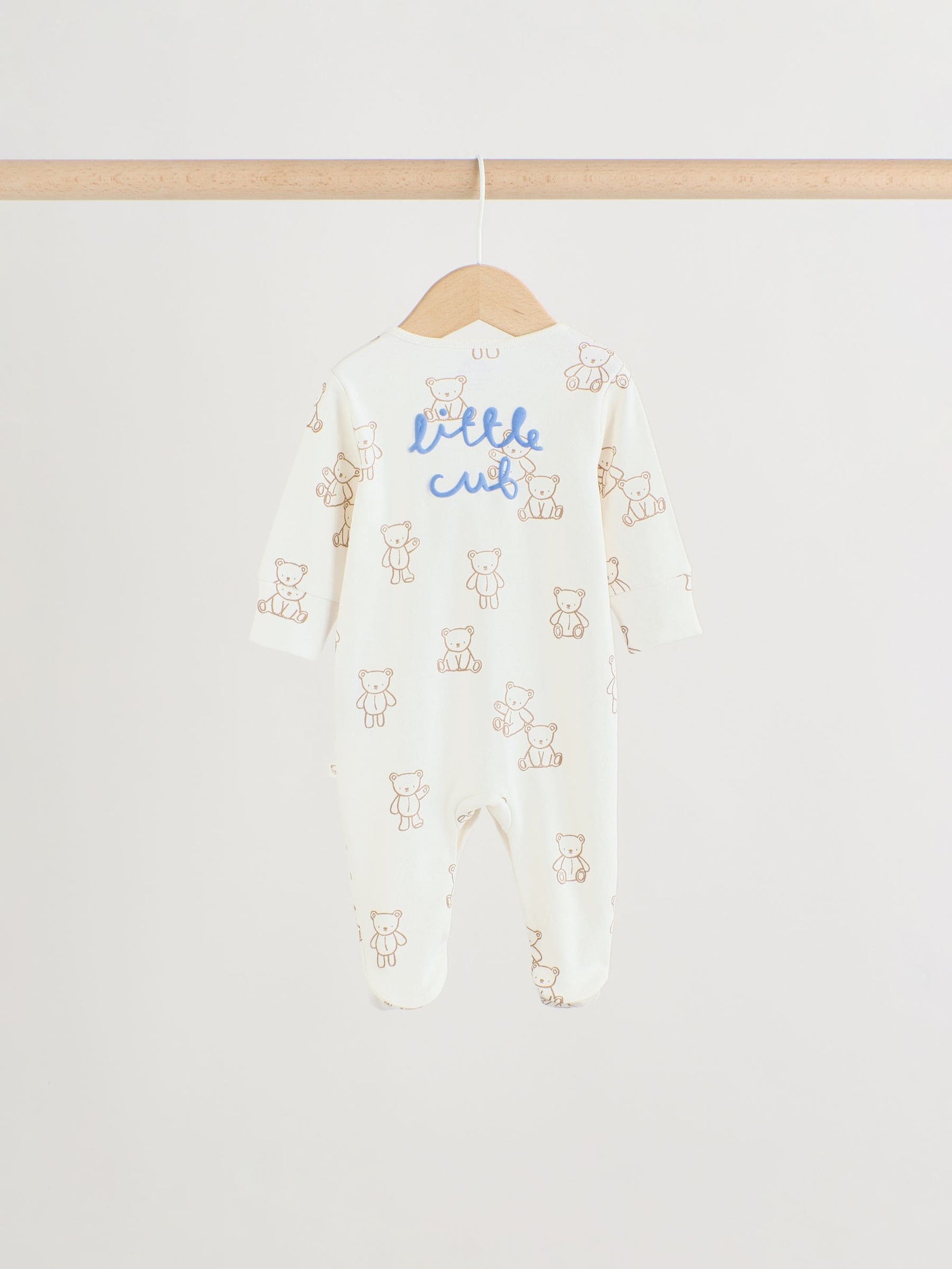 Blue/Ecru Bear Baby Sleepsuits 3 Pack (0-2yrs)