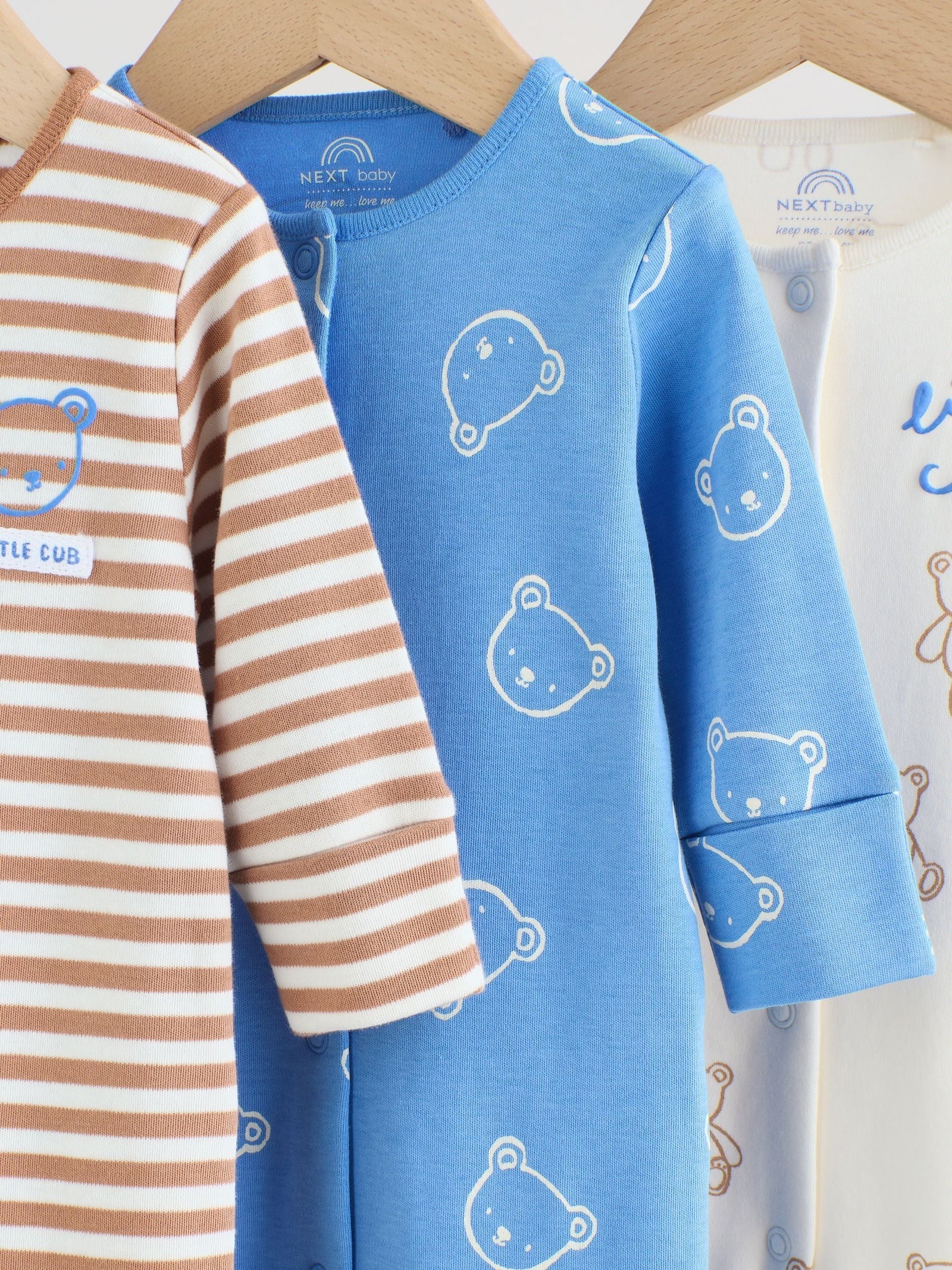 Blue/Ecru Bear Baby Sleepsuits 3 Pack (0-2yrs)
