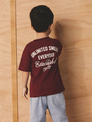 Berry Red Slogan Short Sleeve Back Print T-Shirt (3mths-7yrs)
