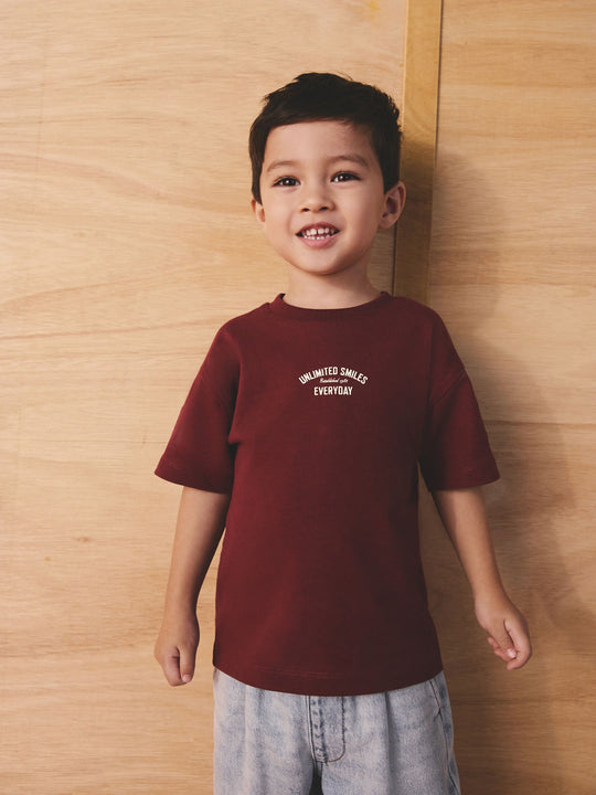 Berry Red Slogan Short Sleeve Back Print T-Shirt (3mths-7yrs)