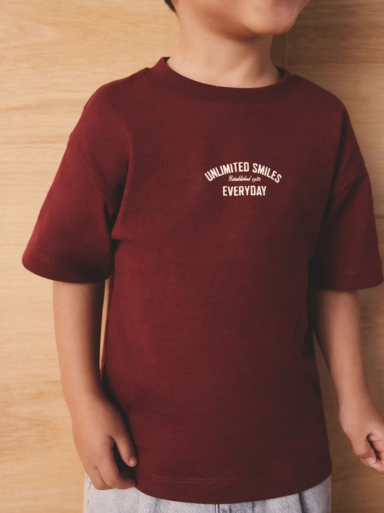 Berry Red Slogan Short Sleeve Back Print T-Shirt (3mths-7yrs)