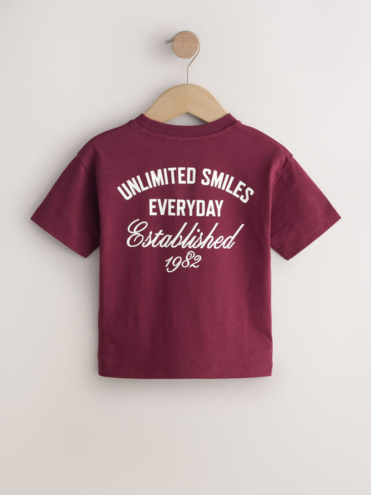 Berry Red Slogan Short Sleeve Back Print T-Shirt (3mths-7yrs)