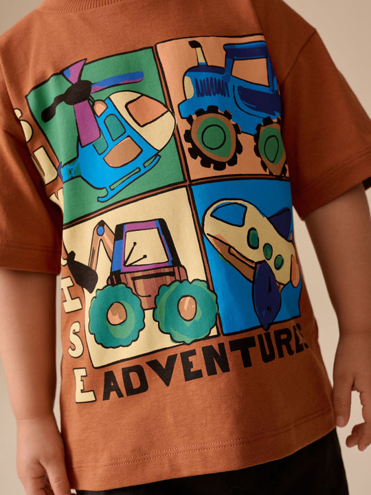 Rust Brown Vehicles Short Sleeve Graphic T-Shirt (3mths-7yrs)