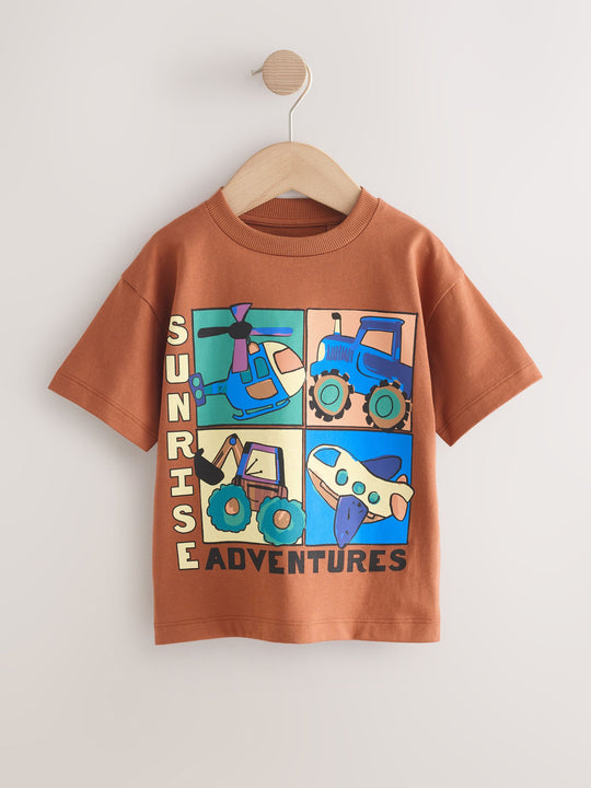 Rust Brown Vehicles Short Sleeve Graphic T-Shirt (3mths-7yrs)