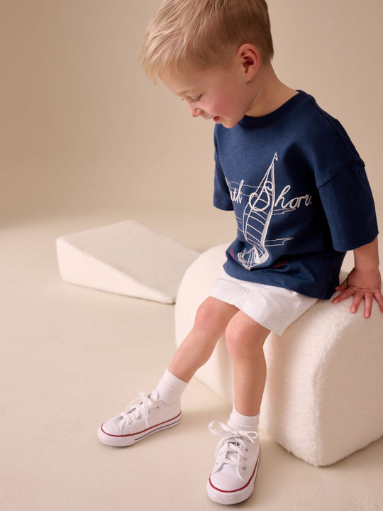 Navy Blue Boat Short Sleeve Graphic T-Shirt (3mths-7yrs)