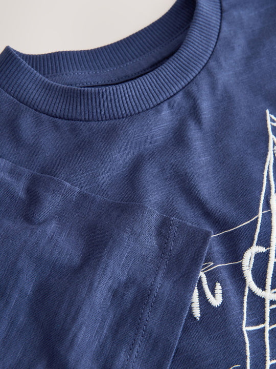 Navy Blue Boat Short Sleeve Graphic T-Shirt (3mths-7yrs)