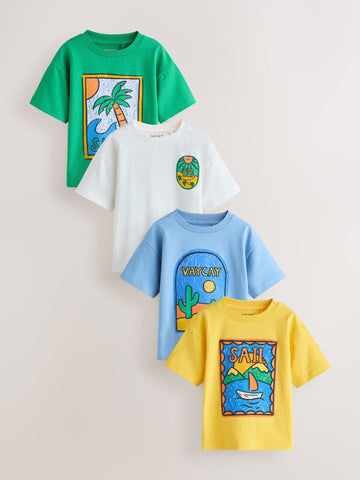 Green/Yellow Stamps Short Sleeve Graphic T-Shirts 4 Pack (3mths-7yrs)