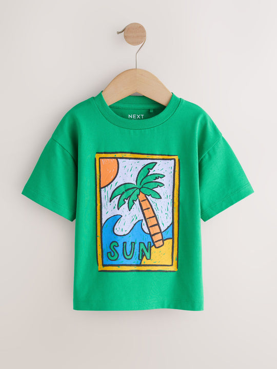 Green/Yellow Stamps Short Sleeve Graphic T-Shirts 4 Pack (3mths-7yrs)