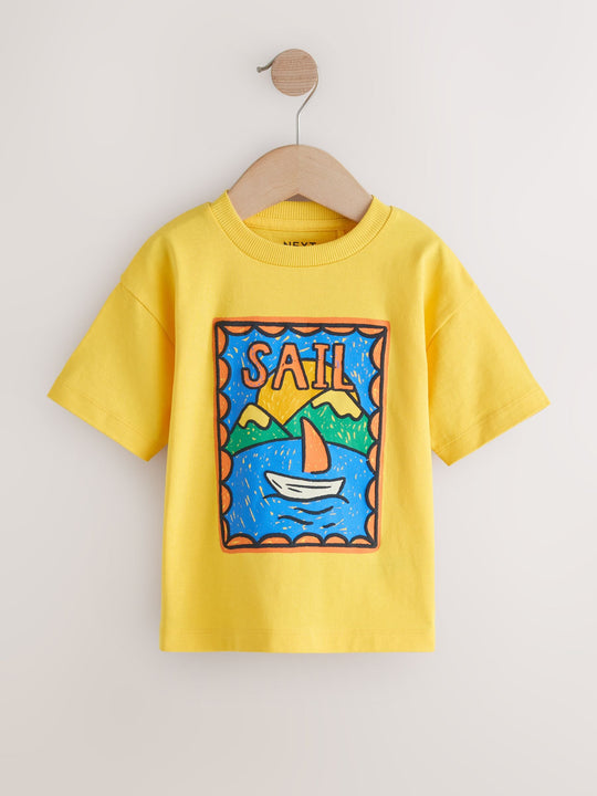 Green/Yellow Stamps Short Sleeve Graphic T-Shirts 4 Pack (3mths-7yrs)