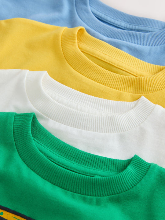Green/Yellow Stamps Short Sleeve Graphic T-Shirts 4 Pack (3mths-7yrs)