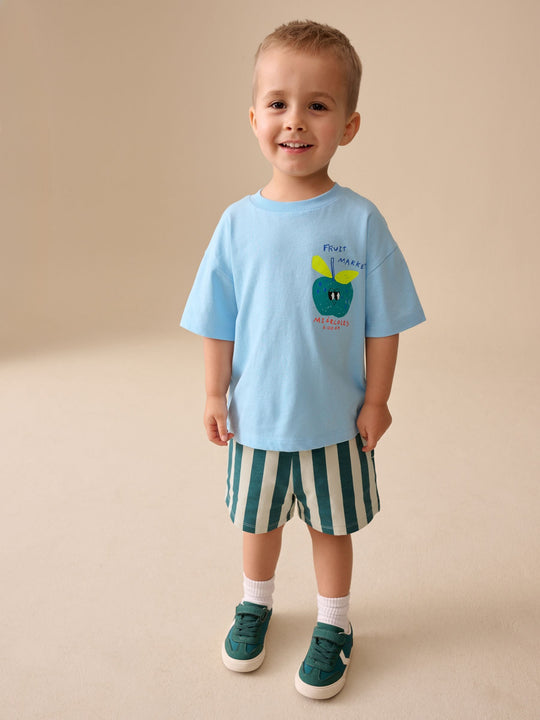 Blue Apple Short Sleeve Back Print T-Shirt and Shorts Set (3mths-7yrs)