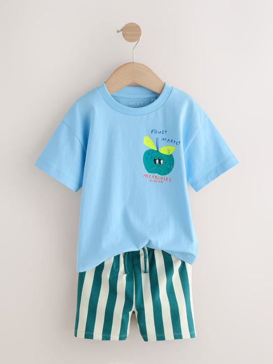 Blue Apple Short Sleeve Back Print T-Shirt and Shorts Set (3mths-7yrs)