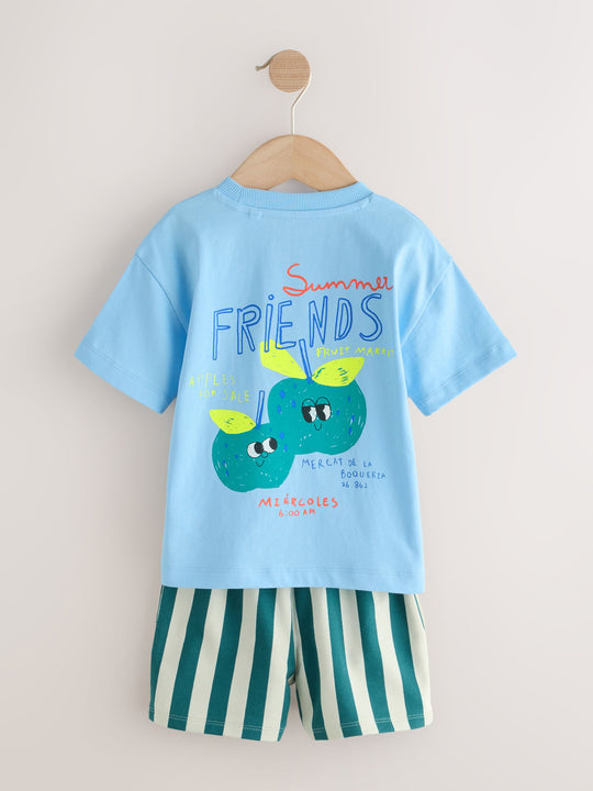 Blue Apple Short Sleeve Back Print T-Shirt and Shorts Set (3mths-7yrs)