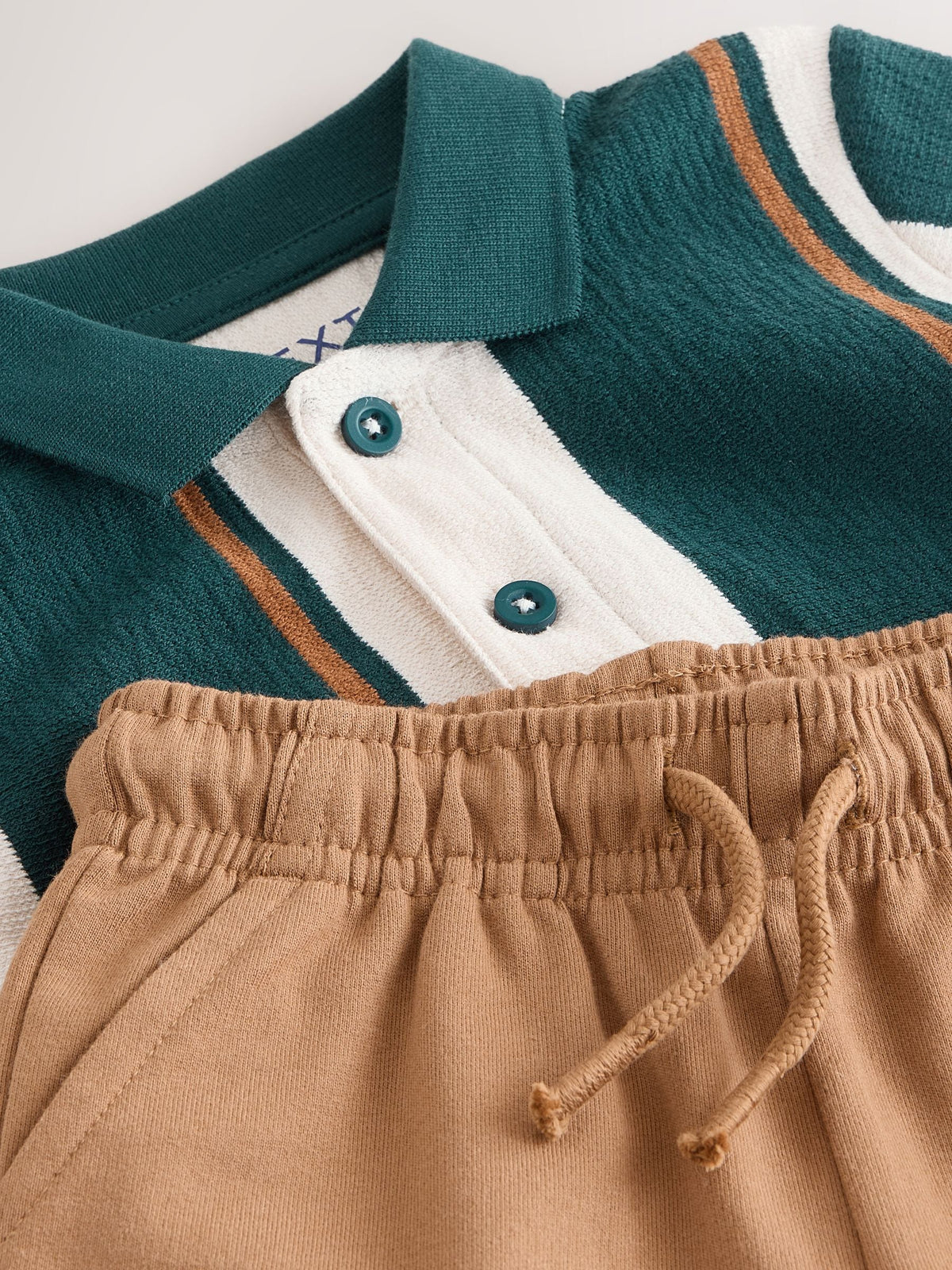 Green/Ecru Stripe Short Sleeve Polo Shirt and Shorts Set (3mths-7yrs)