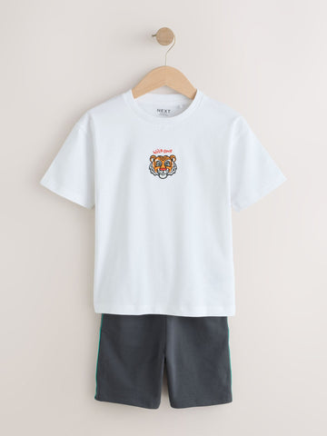 White Tiger Short Sleeve T-Shirt and Shorts Set (3mths-7yrs)