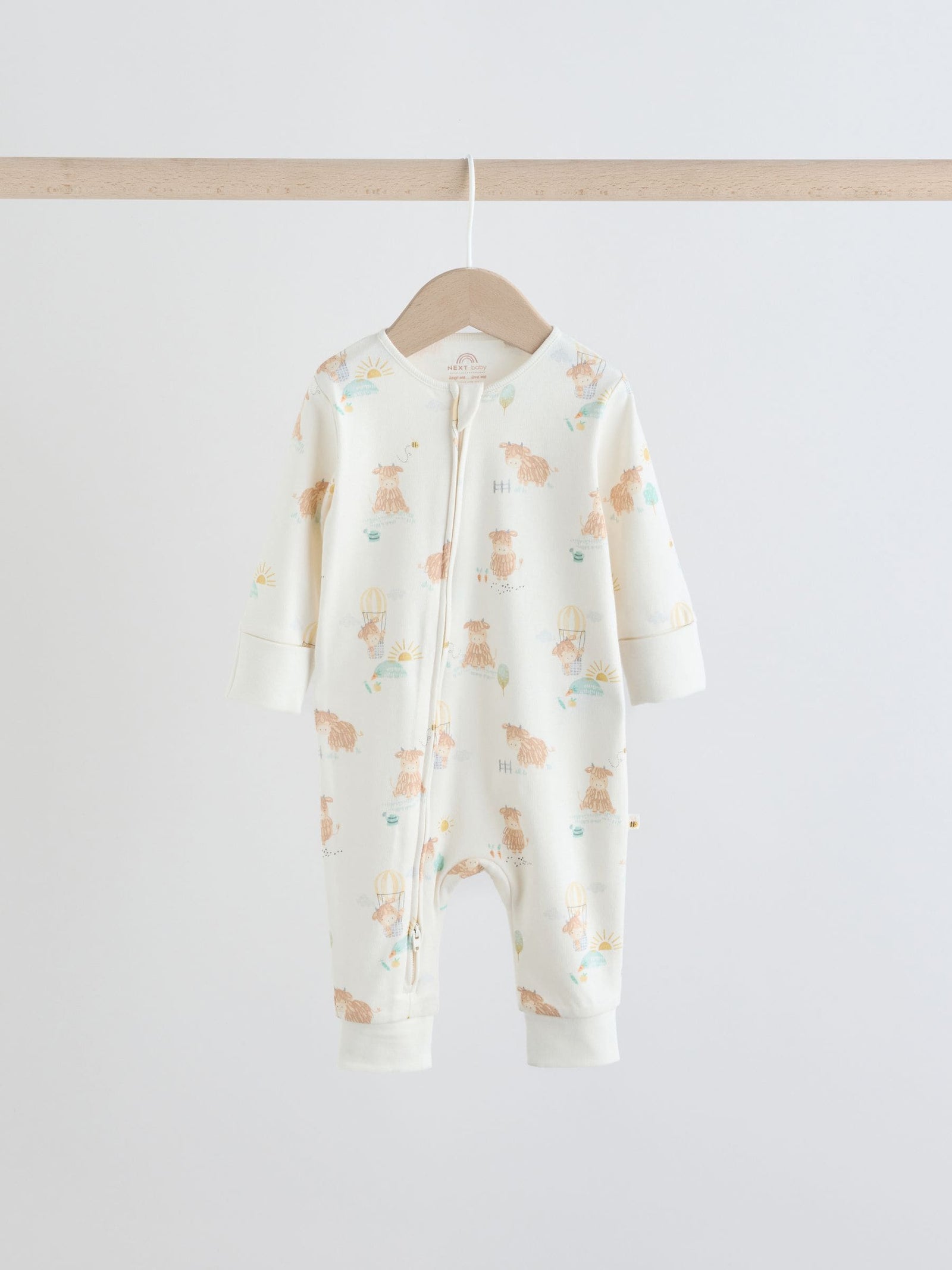 Cream Hamish Two Way Zip Baby Sleepsuits 3 Pack (0mths-3yrs)