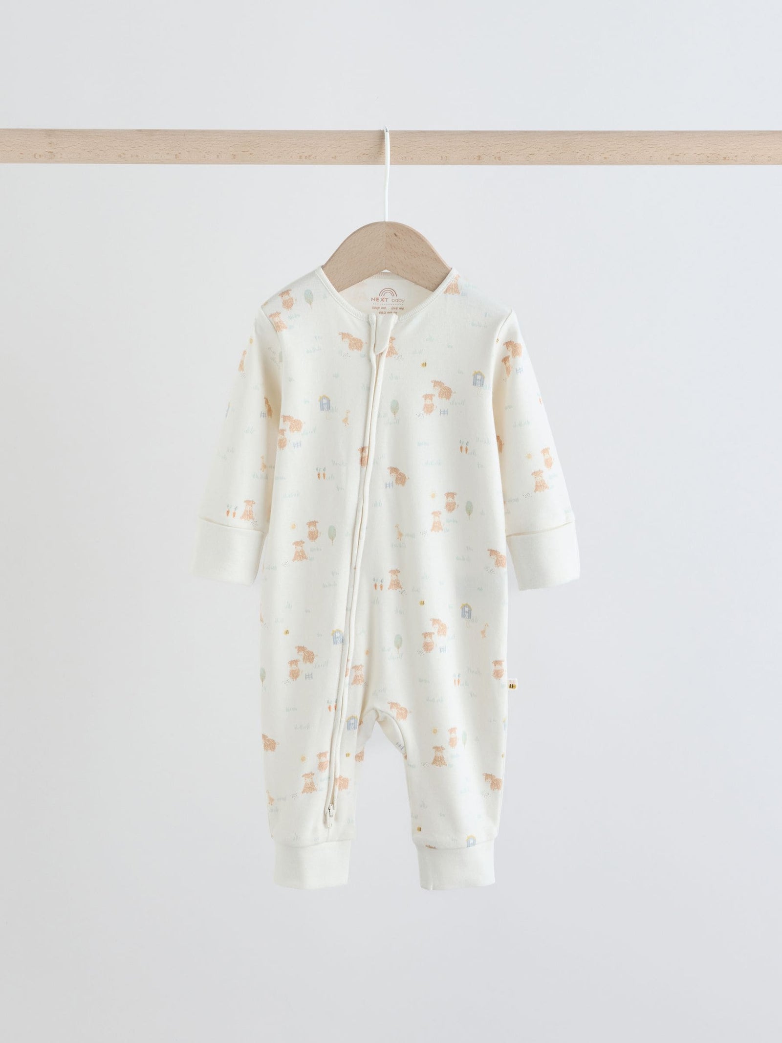 Cream Hamish Two Way Zip Baby Sleepsuits 3 Pack (0mths-3yrs)