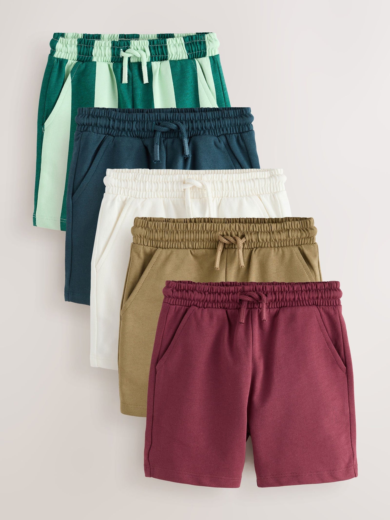 Navy Blue/ Tan/ Ecru/ Stripe Jersey Shorts 5 Pack (3mths-7yrs)