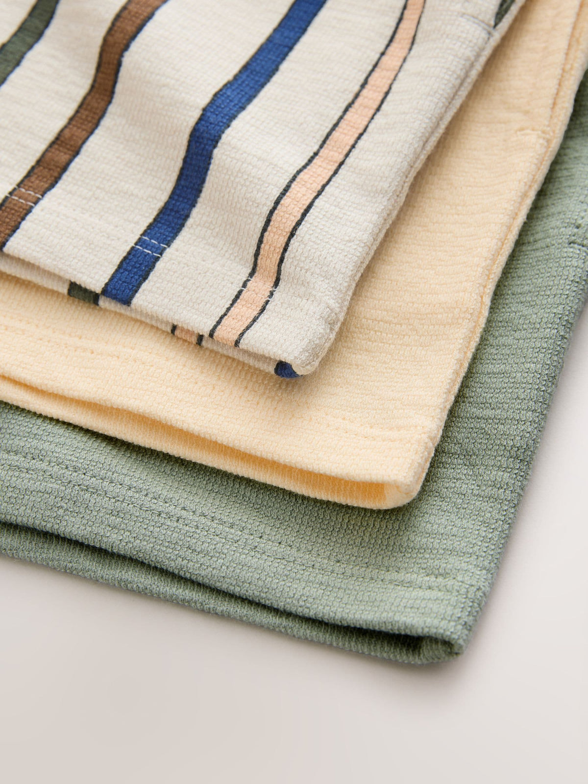 Sage Green Soft Yellow and Pastel Stripe Textured Shorts 3 Pack (3mths-7yrs)