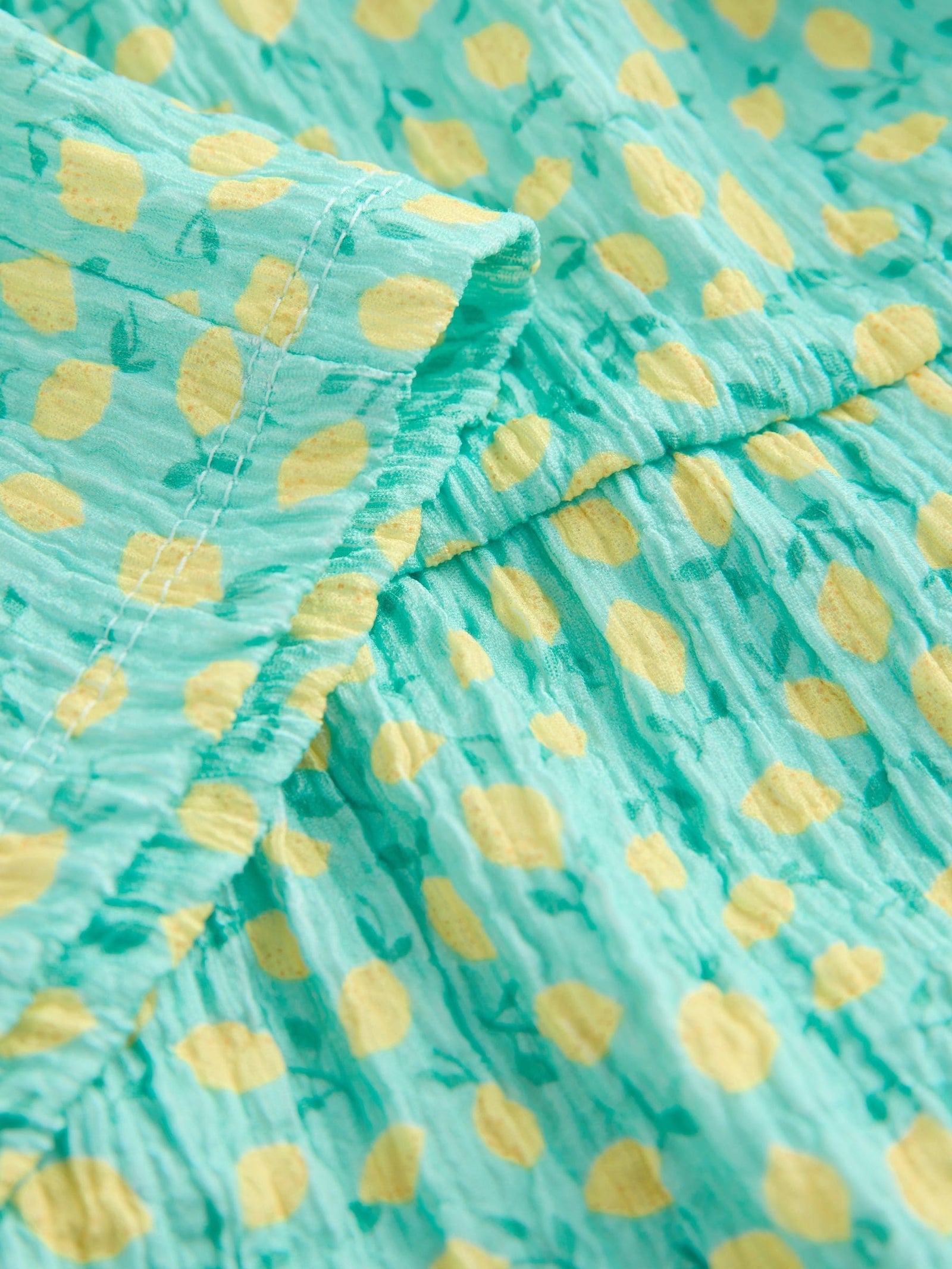 Teal Lemon Print Strappy Crinkle Summer Dress (3-16yrs)