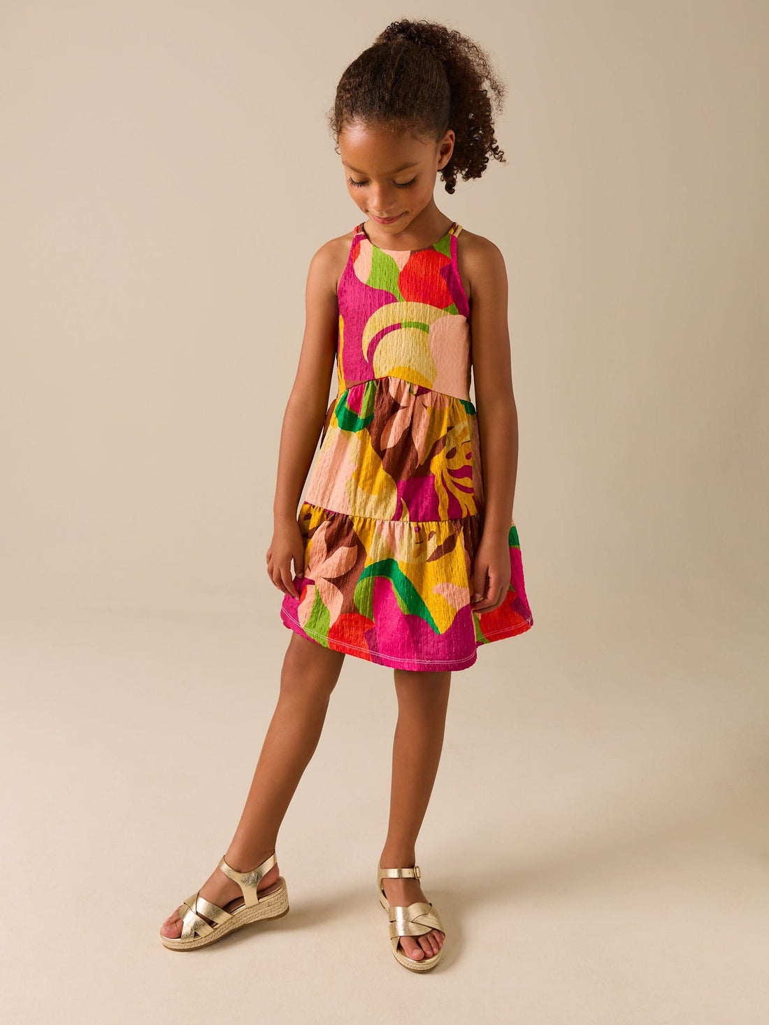 Bright Print Strappy Crinkle Summer Dress (3-16yrs)