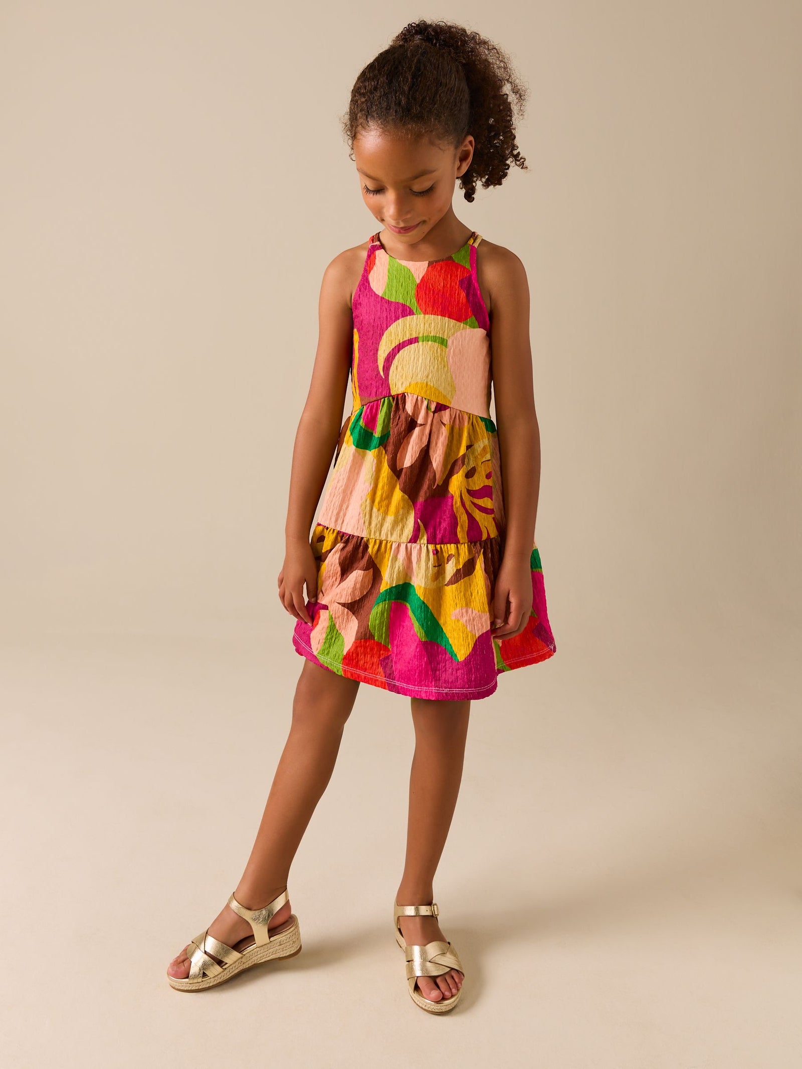 Bright Print Strappy Crinkle Summer Dress (3-16yrs)