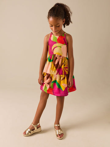 Bright Print Strappy Crinkle Summer Dress (3-16yrs)