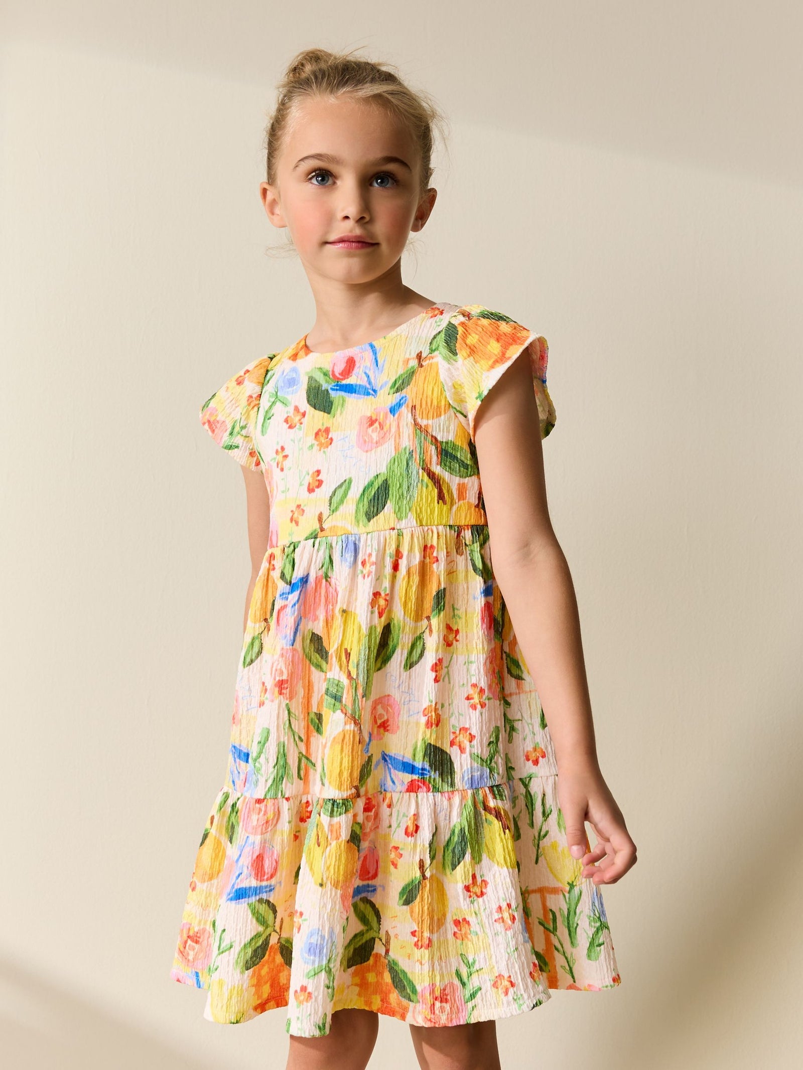 Multi Tropical Angel Sleeve Crinkle Dress (3-16yrs)