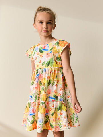 Multi Tropical Angel Sleeve Crinkle Dress (3-16yrs)
