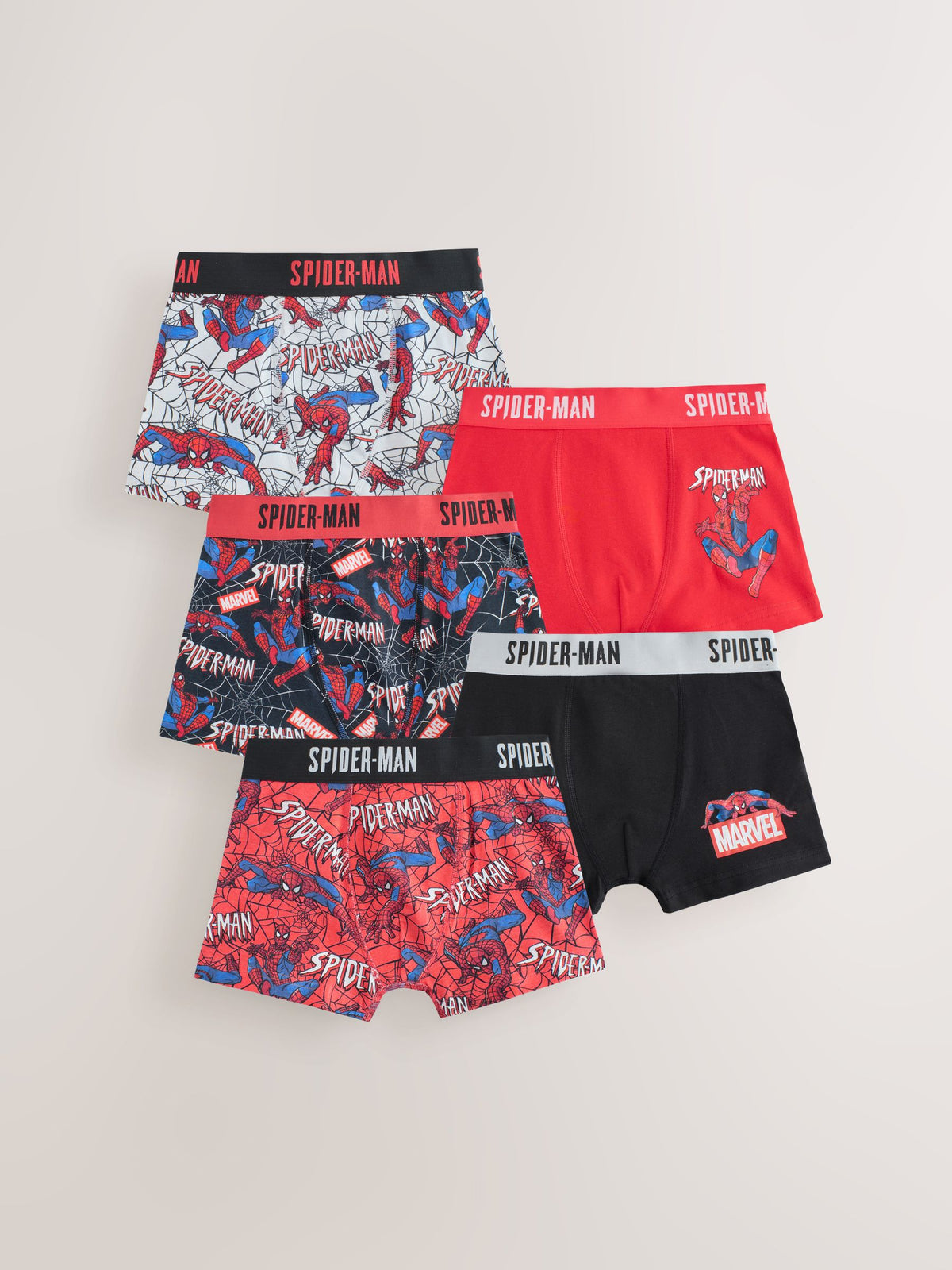 Red/Black Spiderman Trunks 5 Pack (2-14yrs)