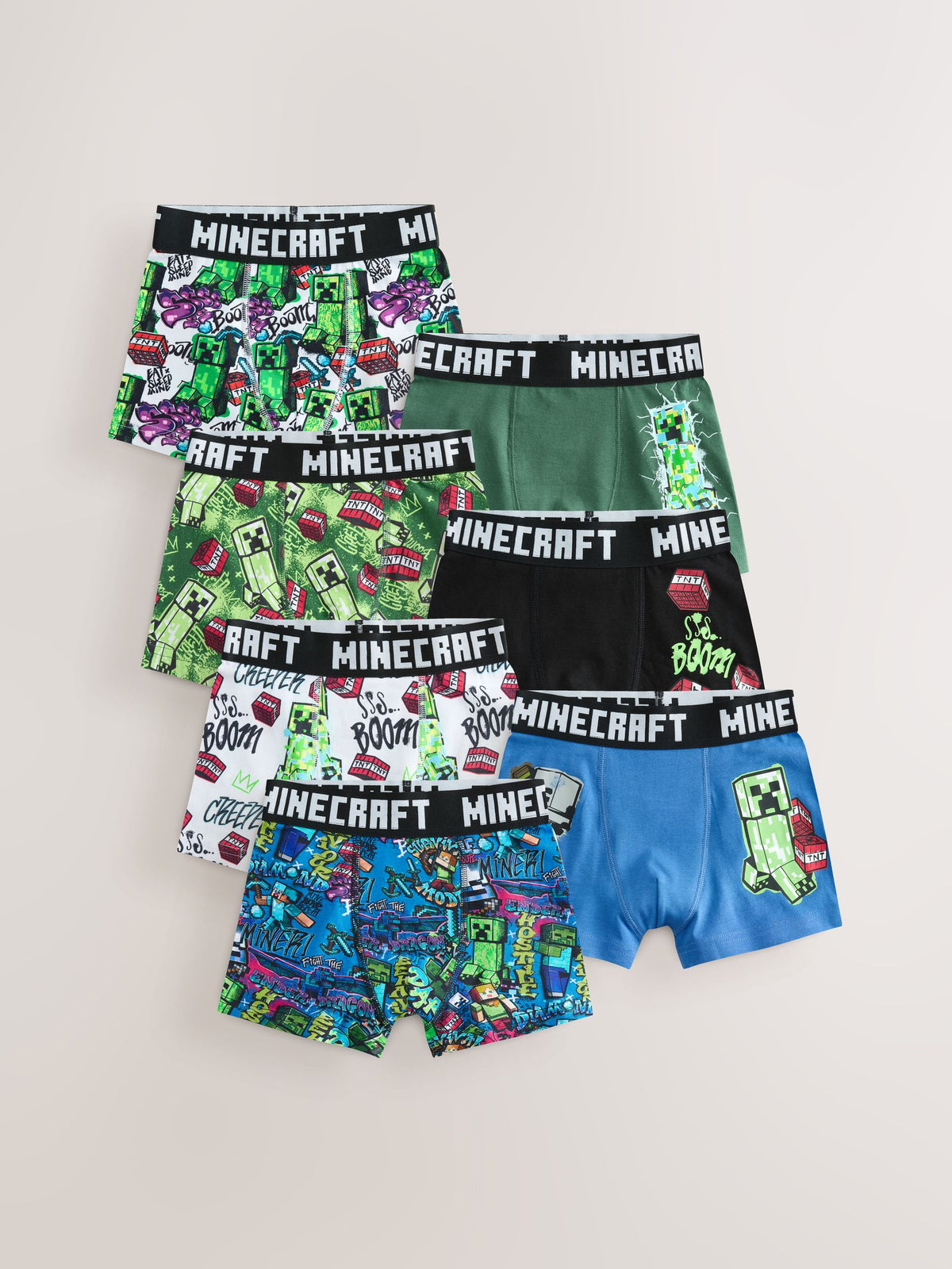 Green/Black Minecraft Trunks 7 Pack (3-14yrs)