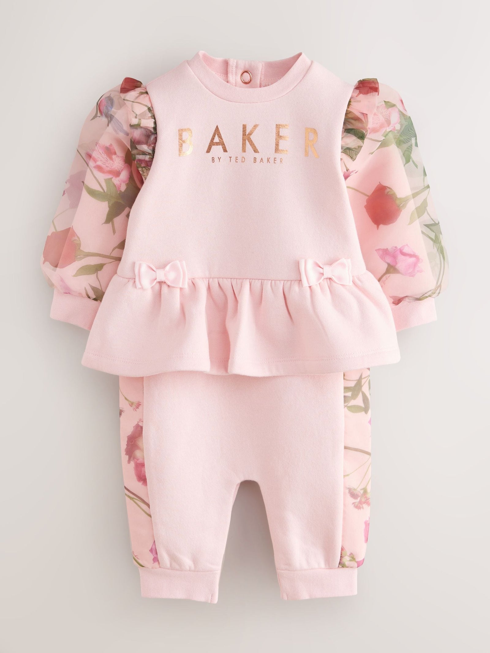 Baker by Ted Baker Pink Organza Floral Sleeve Rompersuit