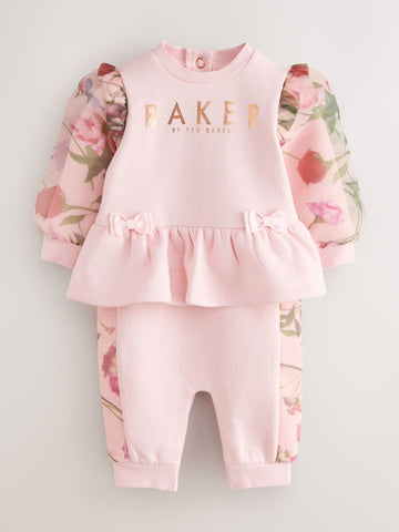 Baker by Ted Baker Pink Organza Floral Sleeve Rompersuit