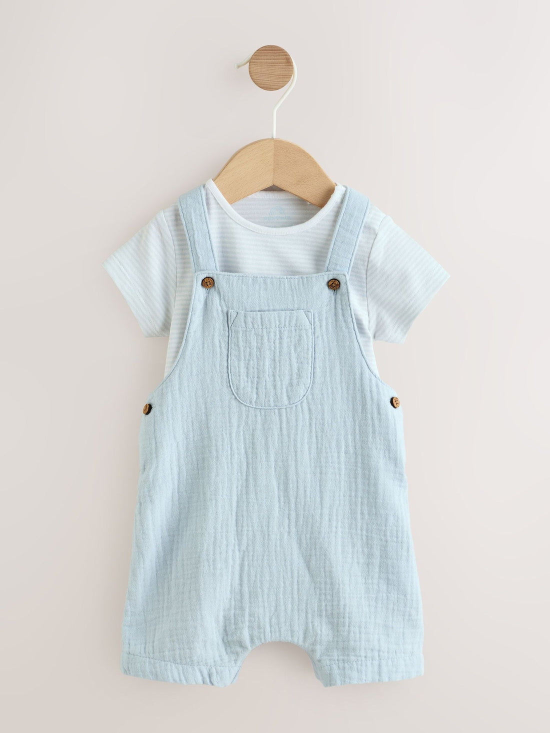 Pale Blue Woven Dungarees and Bodysuit Baby Set (0mths-2yrs)